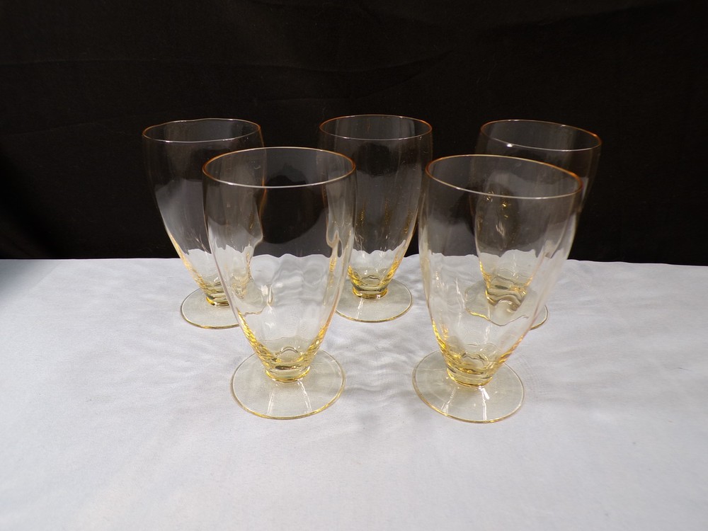 Set of 5 Heisey Sahara Yellow Glass Old Dominion Footed Tumblers Juice Glasses