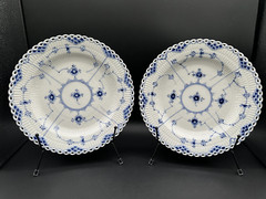 RARE Pair of NEW ROYAL COPENHAGEN 9 7/8 in Dinner Plates: Blue Fluted Full Lace
