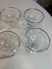 3 Vintage Silver Rim Leaf Etched Champagne Glasses France