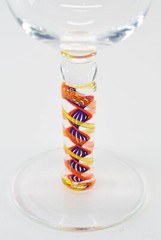 SINGLE HANDBLOWN COLORED CANE STEM WINE GLASS, JAMES NADAL, NY ARTIST, SIGNED