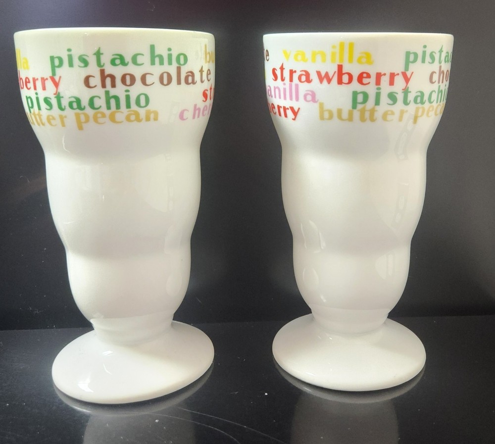 Set Of Ceramic Ice Cream Float Shake Sundae Dessert 6.25 in. Tall Tumbler 1970’s