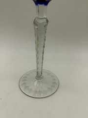 Ajka Cobalt Blue Bohemian Stemmed Cut to Clear Crystal Wine Glass Goblet 8.5”