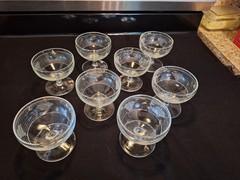 Grapes on Grid Etched Low Sherbert/Champagne Glasses Cut #96 Set of 8 Vintage
