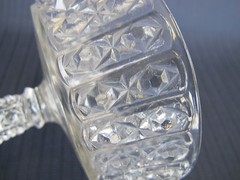 VINTAGE EAPG CLEAR GLASS 3 MOLD CRYSTAL COMPOTE GEM STONE PANEL DESIGN