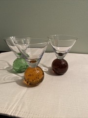 3 Colored Stemless Shot Martini Cosmos Bar Bubble Glass, Blue Orange Green Brown