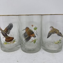 Ned Smith Highball Glasses WIld Turkey Woodcock Mourning Dove Gold Rim Hunting