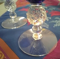 3 Morgantown Glass RITZ BLUE Golf Ball 3.5 ounce Vintage Cocktail, Wine 4 1/16″