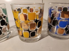 Set Of 3 Vintage Retro Abstract Geometric Squares Squigglies Highball Glass 8oz.