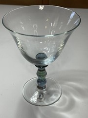 3 Turda Made In Romania Wine Glasses 7” Tall Clear With Blue And Green Handles