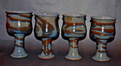 Art Pottery Hand Thrown Goblets Chalices Signed Set 4 Signed Leiker 1976 Vtg