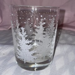 Libbey White Evergreen Snow Pine Trees Double Old Fashioned Glass