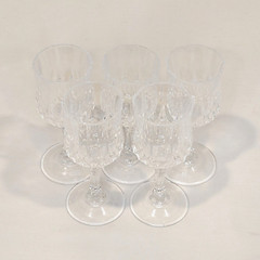 Longchamp Stemmed Crystal 2oz Coridal Liquor Shot Glasses 4 1/2″, Set of 5
