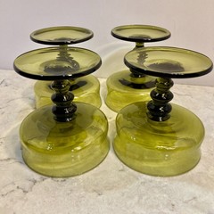 MCM Colony Glass “Richmond Green” 4 Champagne/Sherbet Glasses Hand-Blown Italy