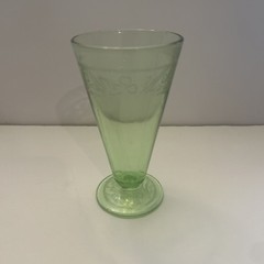 Vintage Green Uranium Glass Footed Tumbler 6in Clover Pattern
