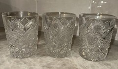 Antique ABP Cut Glass Tumblers 3 Hobstar Diamond Prima Donna Pattern chipped