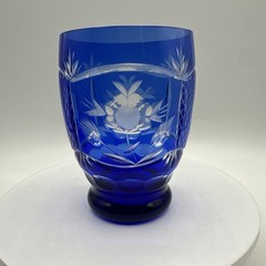 Vtg Edo Kiriko Cobal Blue Set of Four Water Tumblers Glasses. 4” tall. See pics.