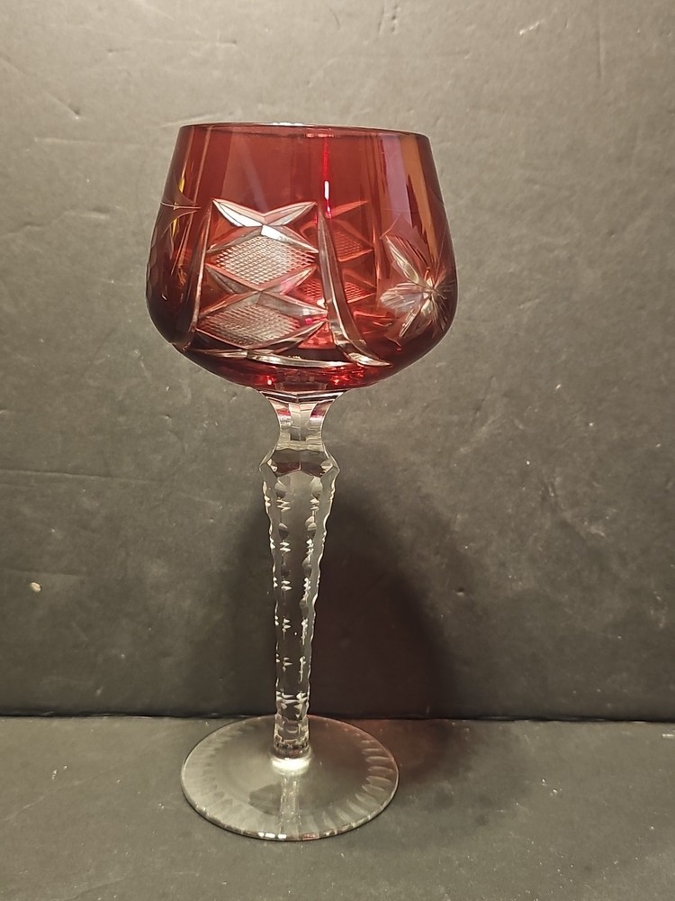 Lausitzer LA15 Ruby Red Hock Wine Glass Cut Foot 8″ Germany