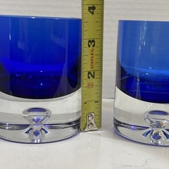 Cobalt Blue Bubble Base Glasses Block Stockholm Set of 2 Crystal Old Fashioned