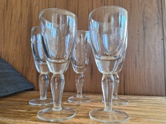 5 Rare Pottery Barn PBY5 Water Goblet Glasses 12oz Thick BULBOUS STEMS Hand Made