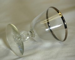 Elegant Clear Glass Silver Trim Cordial Six Lobe Stem Footed