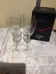 Qualia Glass 10 3/4”Etched Glass Goblets Set Of 4 Orchard Pattern New Open Box