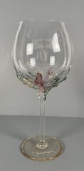 Wine Glass ION TAMAIAN Art Pastels Pink Green Hand Blown Applied Glass Romania