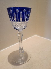 FABERGE XENIA CUT TO CLEAR BLUE CORDIAL SHERRY GLASS 6″