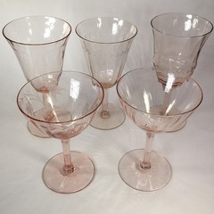 Vintage Pink Depression Glass Stemware 5 Piece Mix &Match Wine Champagne Glasses