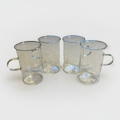 Set of 4 Clear Glass Coffee Tea Mugs 4.5” Cylindrical Handle Modern