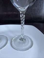 Lot of 2 Clear Wine Glasses With Twisted Stem. 8” Tall. Excellent!