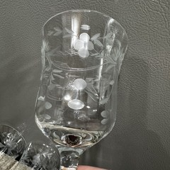 3 Vtg Etched Crystal Water Goblet Wine Glasses 7.8” Floral Leaves Elegant EUC!