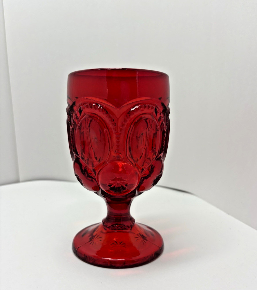 Vintage LE Smith Ruby Red Moon and Star Wine Water Goblet 5 7/8″