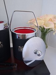 Japanese Heraldic Crest Bar Set w/Rare Red Liners; 3 Pc Set! Bucket/Cooler/tongs