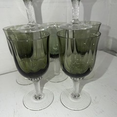 Lot 7 Gorham Crystal Octette Green Gray Wine Glasses Goblets 5 7/8″ Tall
