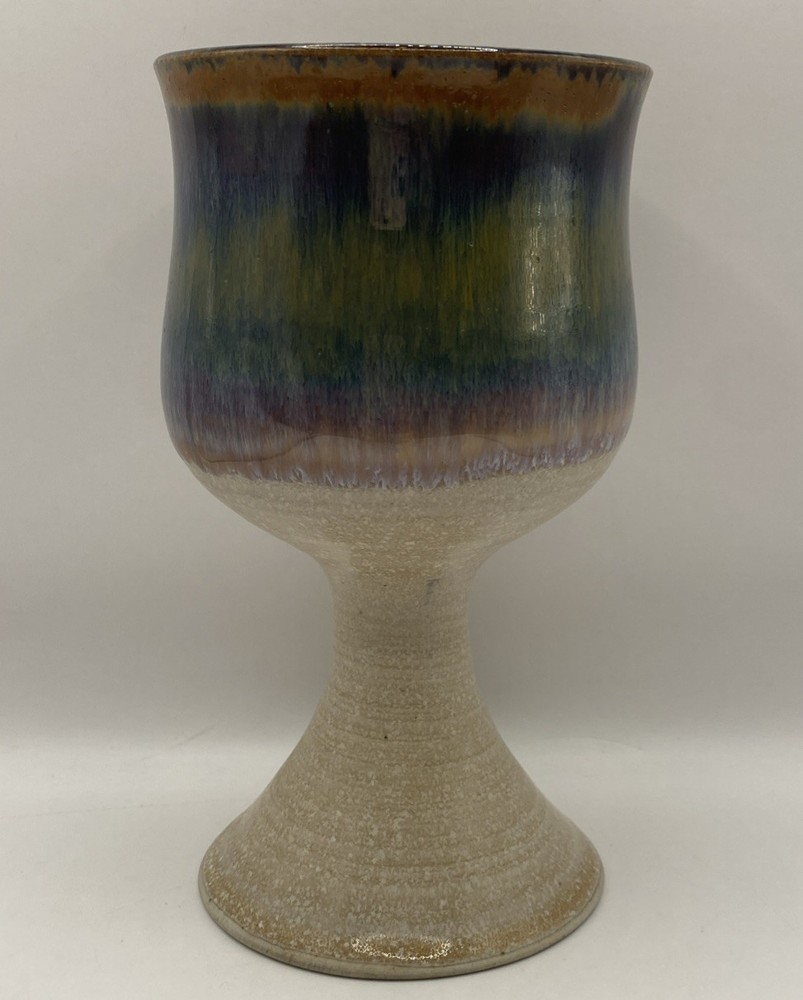 Studio Pottery Renaissance Wine Glass Goblet Communion Chalice Glazed 7”T signed