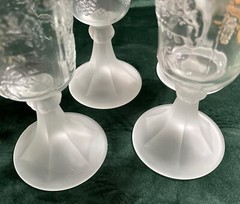 Vintage Last Supper Home Interiors Glass 7″ Wine Chalice, Frosted Base, Set Of 4