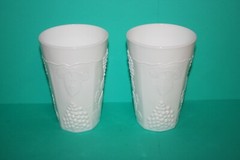 2 Indiana Colony Harvest Tumblers White Milk Glass Paneled Sides Grape Clusters