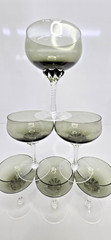 Set of 6 VTG Sasaki Coronation Smoke Gray Champagne Coupes Twisted Stem Glasses