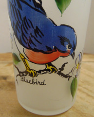 Vtg Hazel Atlas Frosted Glass BLUEBIRD Tumbler 5 1/2″ Tall