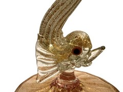 Antique Salviati Pauly Venetian Glass Stemware Dolphin Stem Peach & Aventurine