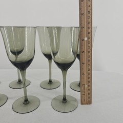 Smokey Gray Tulip Wine Glass 6oz. Set Of 7 Hungary 7″ Tall MCM