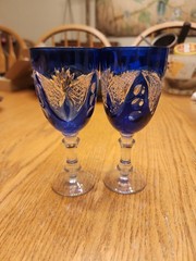 Set of Two Cobalt Blue *Cut-to-clear* Crystal Small Goblets Beautiful!