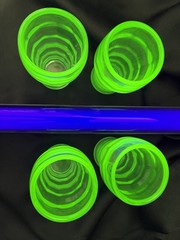 Green Depression Glass Soda Fountain Or Restaurant Ware Glasses Set Of 4 GLOWS