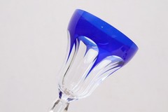 SET 6 BOHEMIAN CZECH CUT TO CLEAR CRYSTAL 5.5″ WINE GLASS GOBLETS Cobalt BLUE