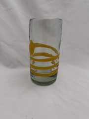 Four Hand Blown Art Drinking Glasses Yellow Swirls Pontil On Bottom Beautiful