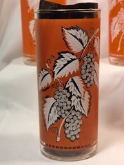 Vintage Salmon Pink & Blue Pastel Frosted White Leaf Glasses Tumblers (6)