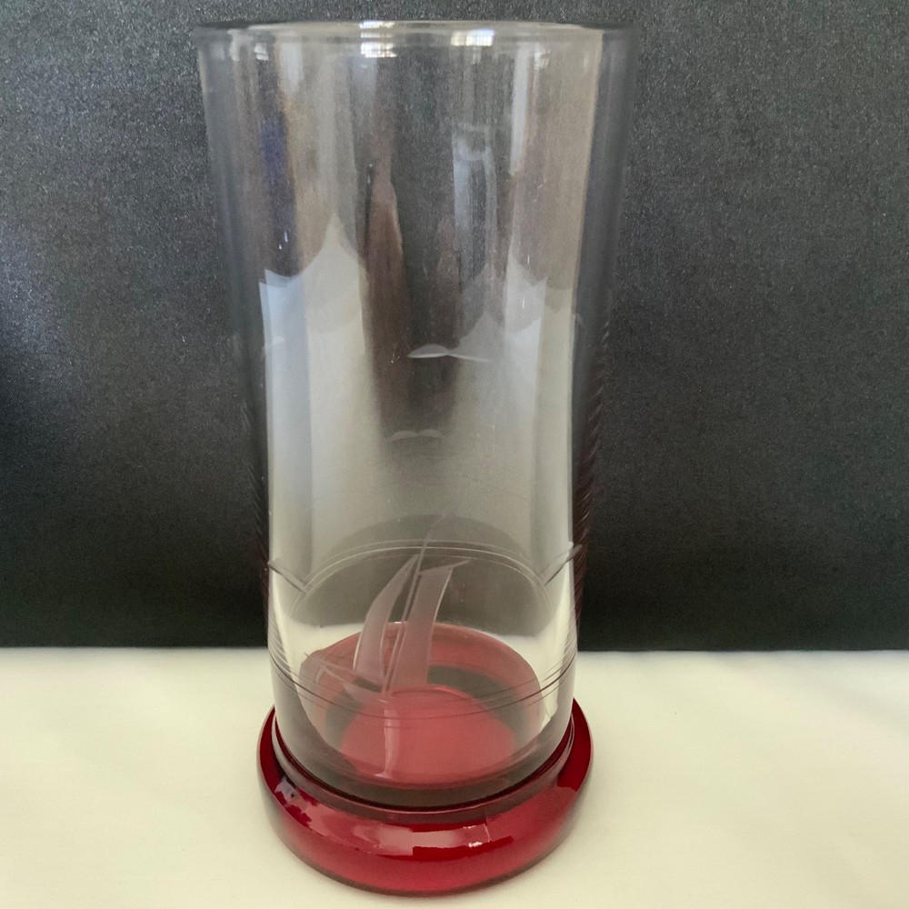 Vintage Duncan Miller Glass No. 500 Ruby Base Sailboat Cut Tumbler
