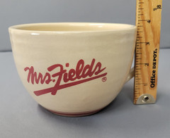 Vintage Mrs. Fields Ceramic Mug Tan Large 24 oz Soup Coffee Cup Cafe Logo Comfor