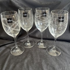 Royal Doulton Crystal Party Etched Wine Glasses 8.5” Set Of 4 Signed England NEW