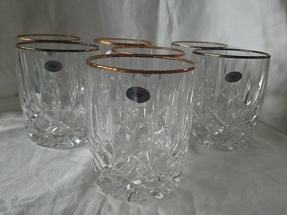 7 GORHAM Crystal Lady Anne 4″ Gold Double Old-Fashioned Glass NEW WITH TAGS